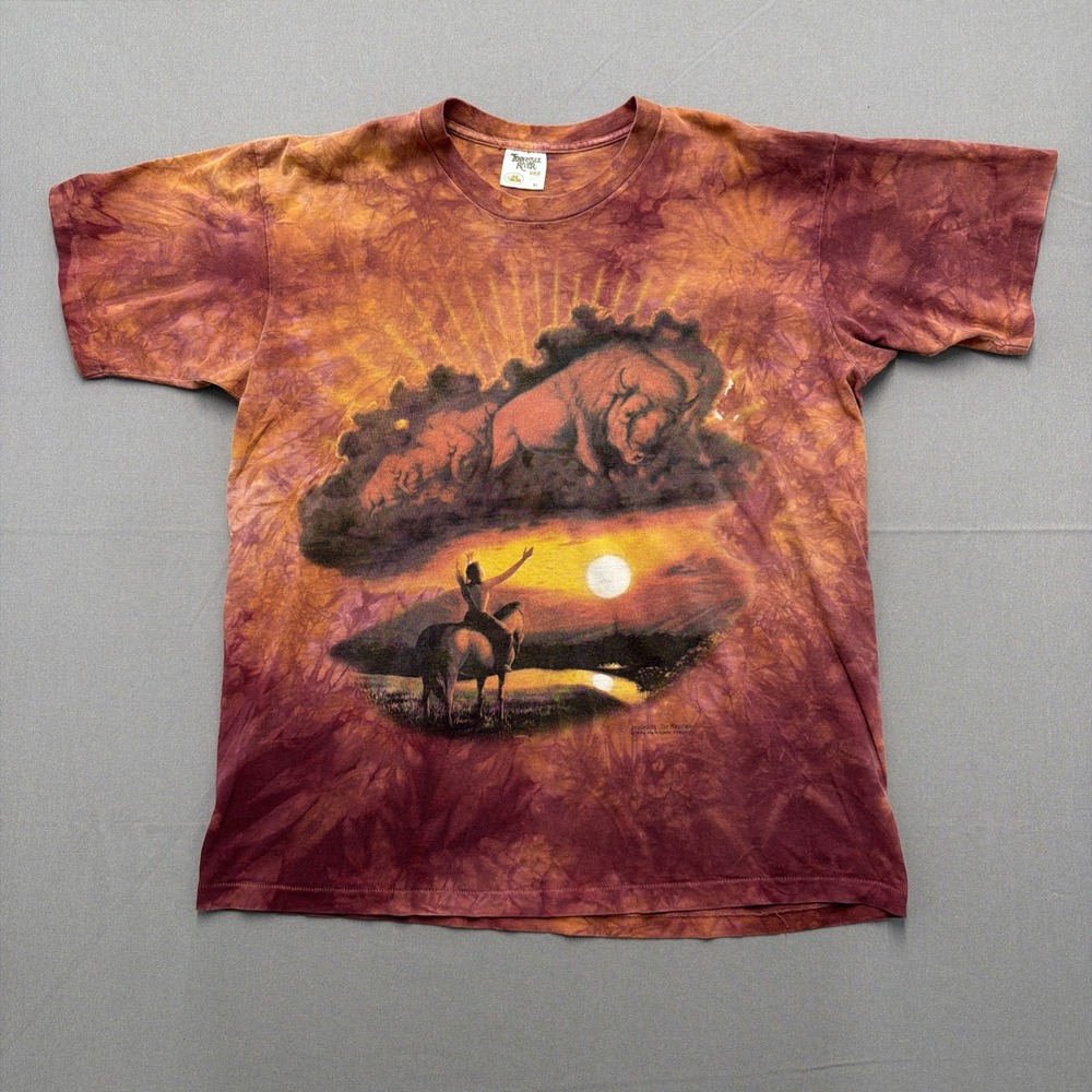 Vintage The Mountain Tie Dye T-Shirt American Indian Short Sleeve Men XL 90's